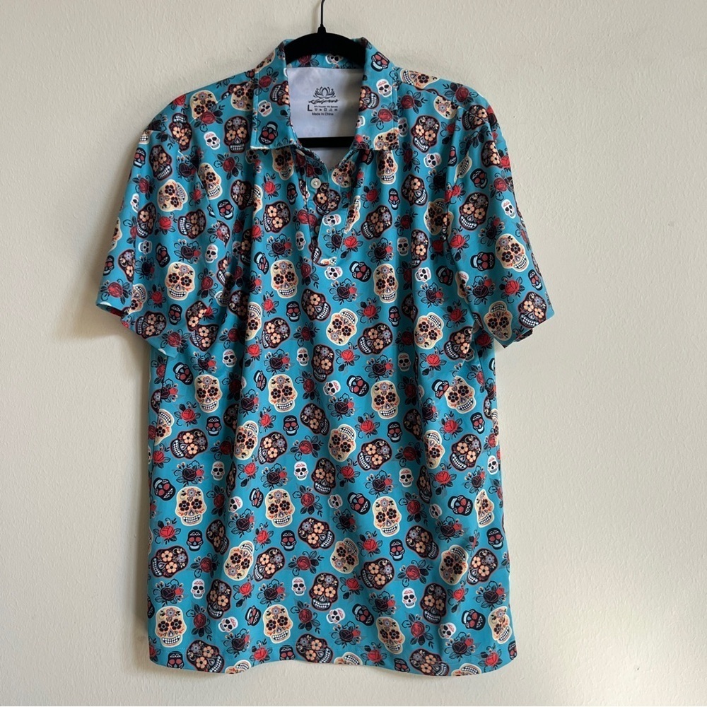 KaiPar Golf Polo Shirt Men's Performance Stretch DÍA DE LOS MUERTOS